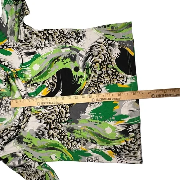 Womens Size Large Green, Yellow, Black, White Swirl Pattern Stretchy Top N Touch - Picture 10 of 14